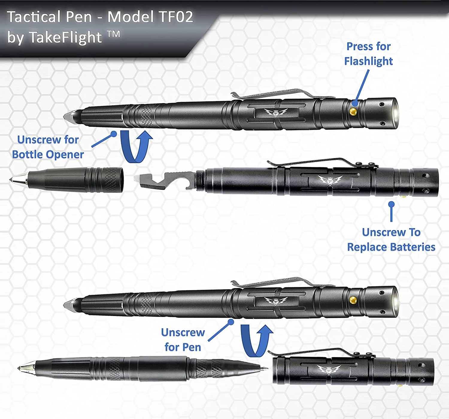 Rynx | TAKEFLIGHT Tactical Pen Survival Gear – Aviation Grade Aluminum LED Tactical Flashlight Multitool – Sturdy, Lightweight EDC Pen Survival Tool – Glass Breaker, Corkscrew, Screwdriver, Gift Box