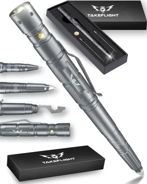 Rynx | TAKEFLIGHT Tactical Pen Survival Gear – Aviation Grade Aluminum LED Tactical Flashlight Multitool – Sturdy, Lightweight EDC Pen Survival Tool – Glass Breaker, Corkscrew, Screwdriver, Gift Box