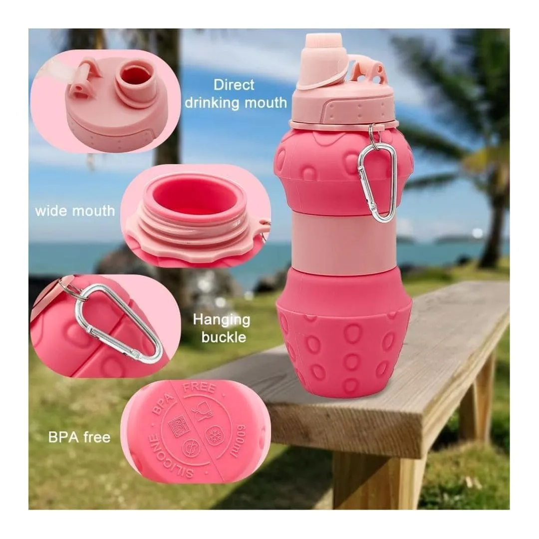 SAMVARDHAN Folding 700 ml Silicone Collapsible Water Bottle(Strawberry)