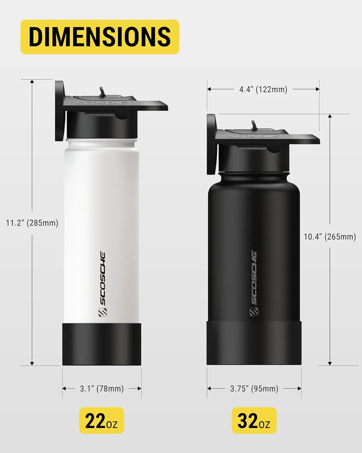 Scosche MFMS32 MagicMount Flask 32 oz Stainless Steel Water Bottle with MagSafe Phone Mount Stand, 12H Hot & 24H Cold, Insulated Flask with Magnetic Phone Holder for Gym, Travel, Sports, 32oz Black