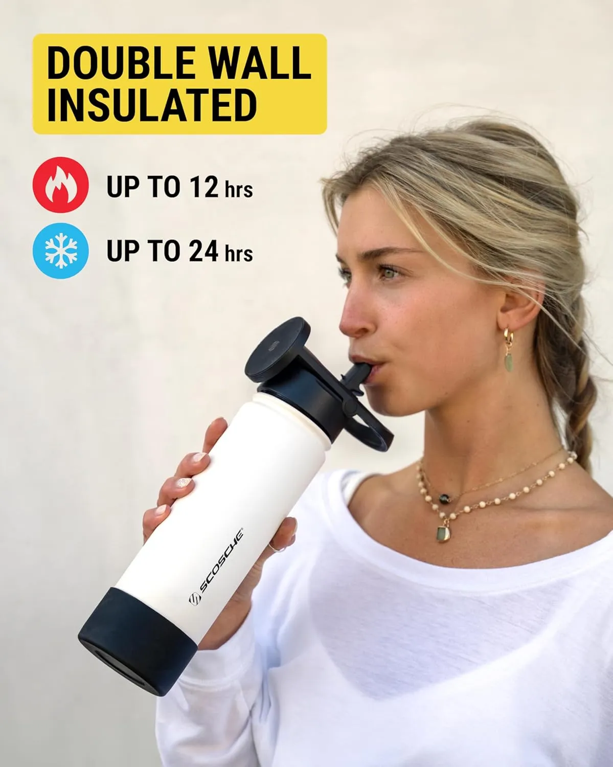 Scosche MFMS32 MagicMount Flask 32 oz Stainless Steel Water Bottle with MagSafe Phone Mount Stand, 12H Hot & 24H Cold, Insulated Flask with Magnetic Phone Holder for Gym, Travel, Sports, 32oz Black