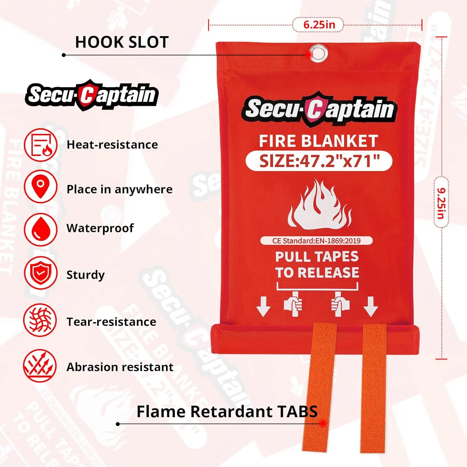 SecuCaptain Emergency Fire Blanket for Home - 2 Pack 47.2"x71" X-Large Flame Retardant Blankets with Fireproof Tabs for House Camping Kitchen Fire Protection Survival Safety