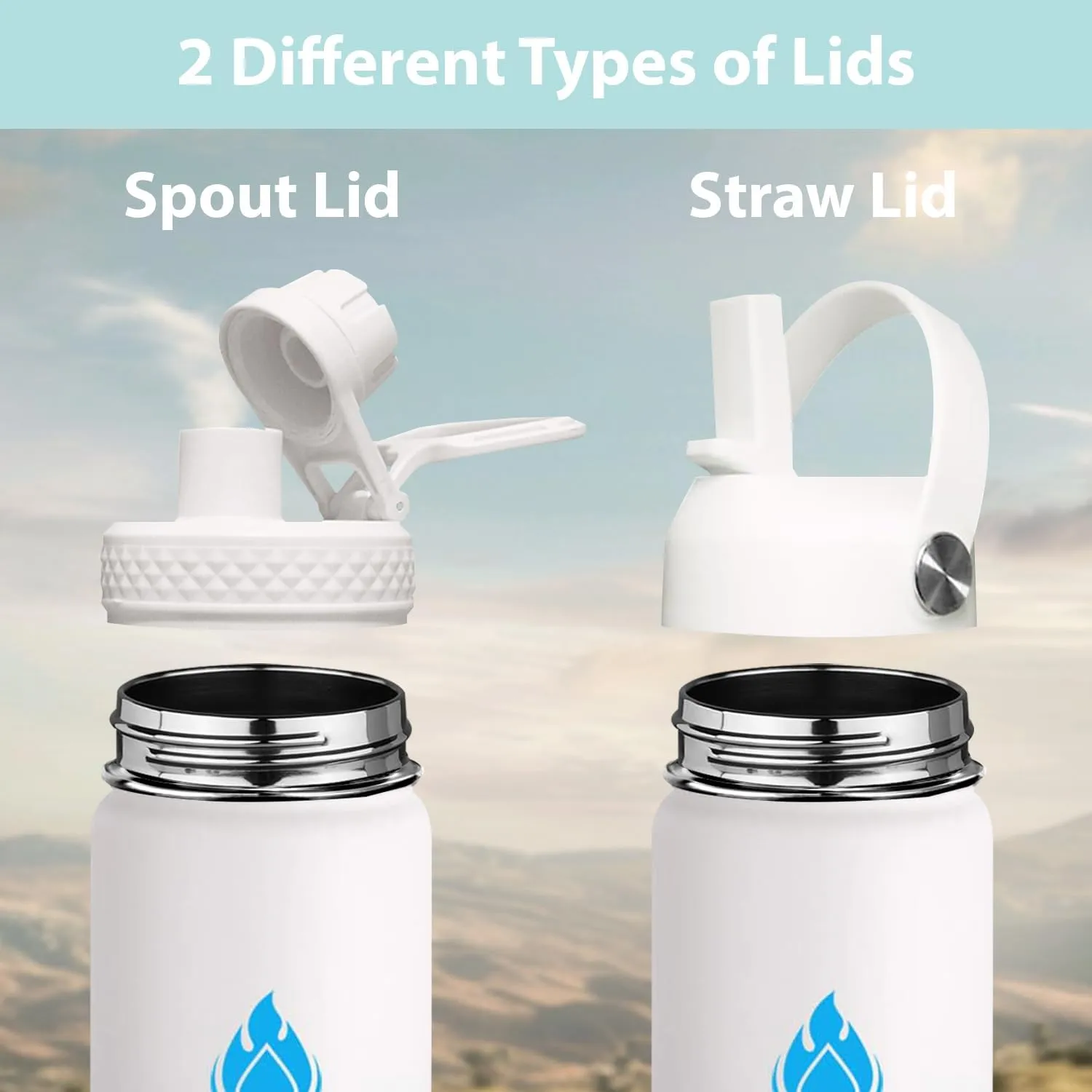 SENDESTAR Water Bottle 40oz Double Wall Vacuum Insulated Leak Proof Stainless Steel Sports Water Bottle—Wide Mouth with New Flex Straw Lid & Spout Lid (Day&Night)