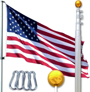 Service First Heavy Duty Telescoping Flagpole Kit (25 Foot, Silver)