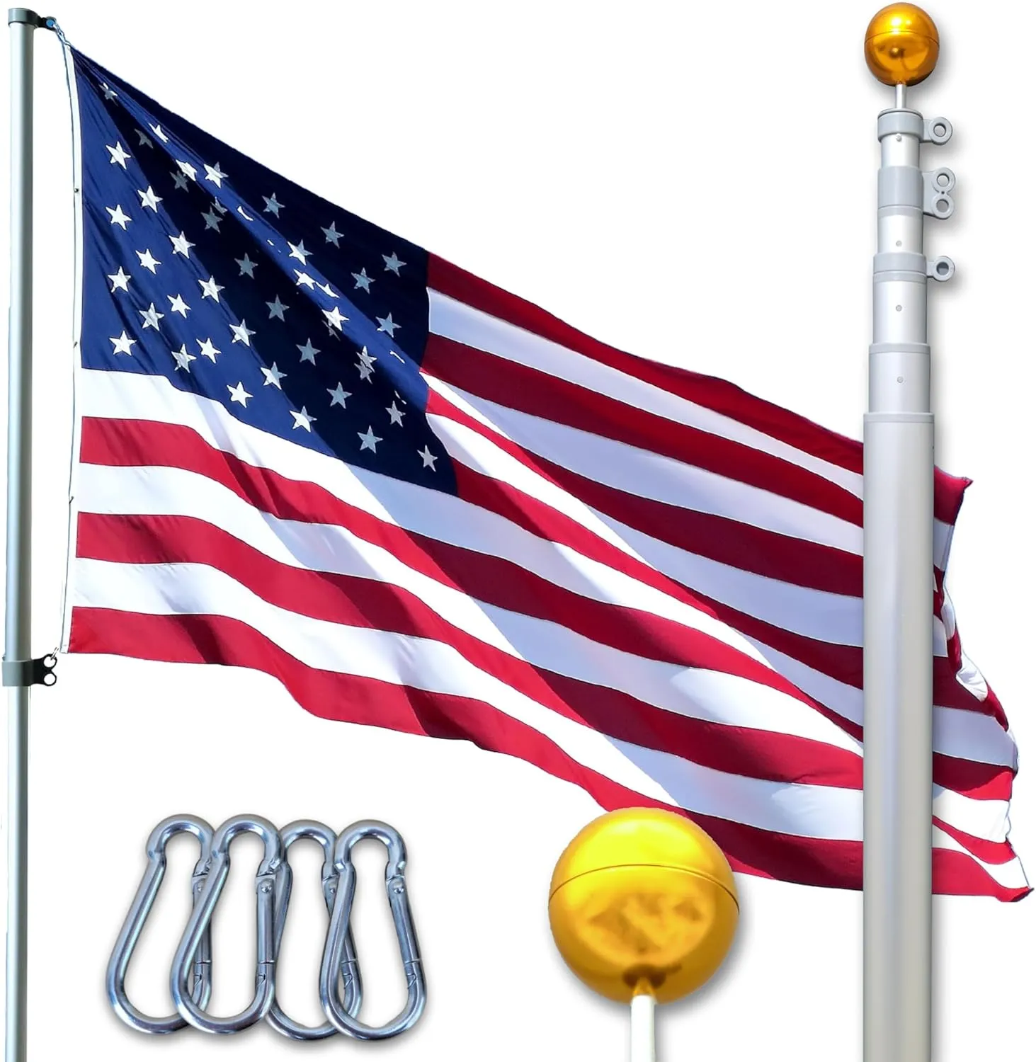 Service First Heavy Duty Telescoping Flagpole Kit (25 Foot, Silver)