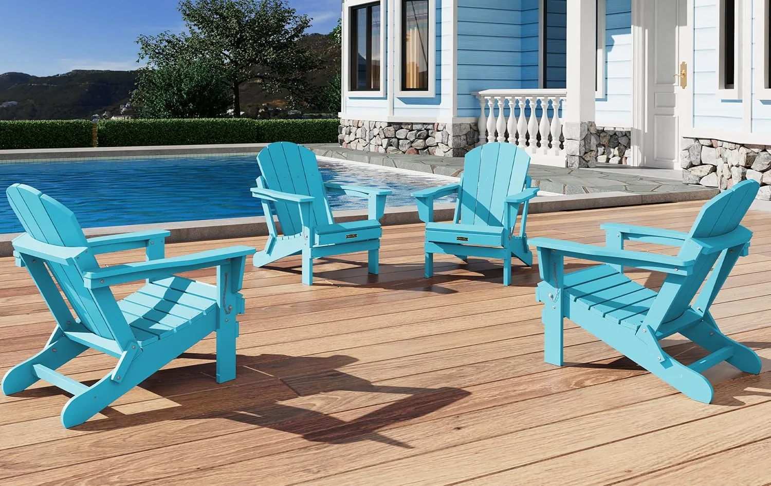 SERWALL Folding Adirondack Chair Outdoor Adirondack Chairs Weather Resistant Patio Chair - Light Blue