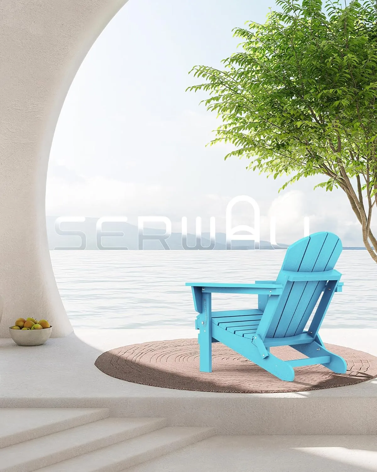 SERWALL Folding Adirondack Chair Outdoor Adirondack Chairs Weather Resistant Patio Chair - Light Blue