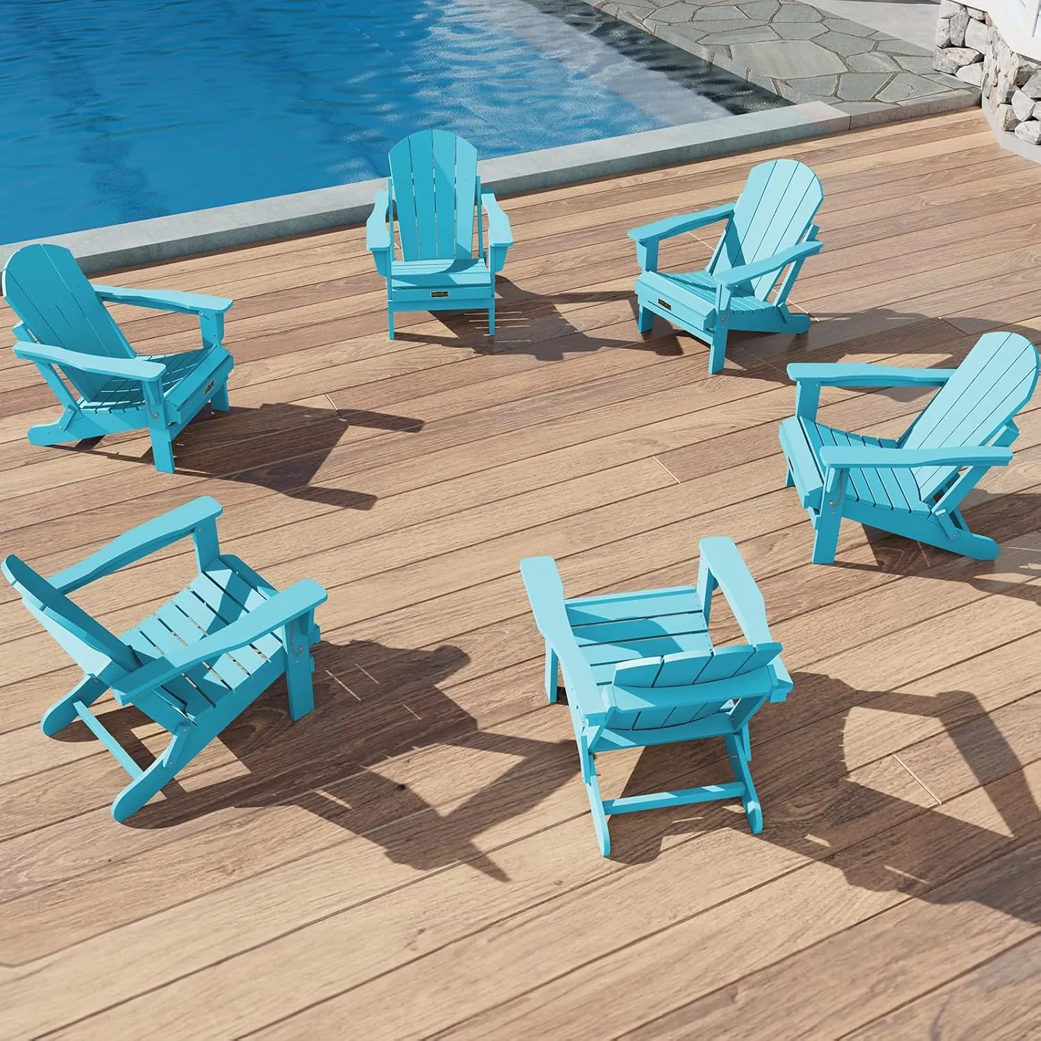 SERWALL Folding Adirondack Chair Outdoor Adirondack Chairs Weather Resistant Patio Chair - Light Blue