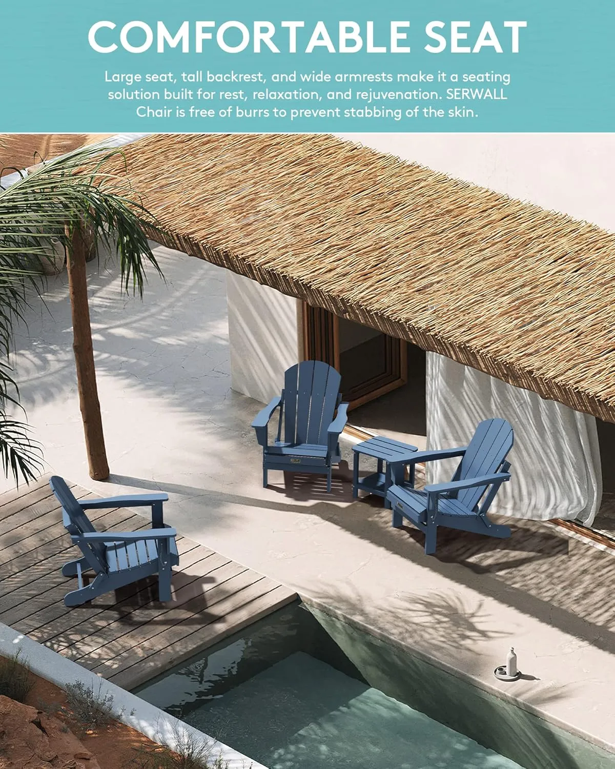 SERWALL Folding Adirondack Chairs Weather Resistant for Outdoor, Patio, Lawn, Garden, Backyard Deck, Fire Pit - Blue