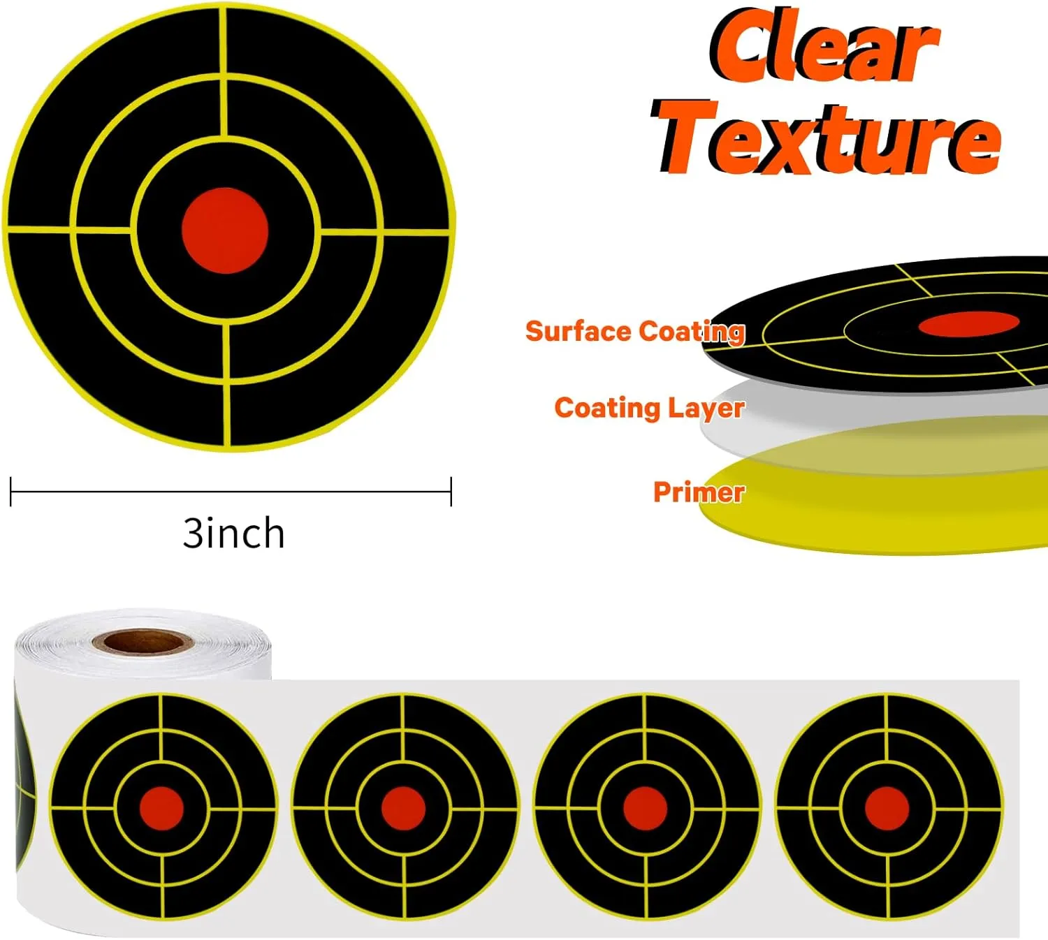 Shooting Targets, 3" Splatter Targets Stickers Self Adhesive Target for Shooting Range Reactive Paper Target for Shootings Gun Target for Airsoft, Rifle, Pistol Shooting Practice