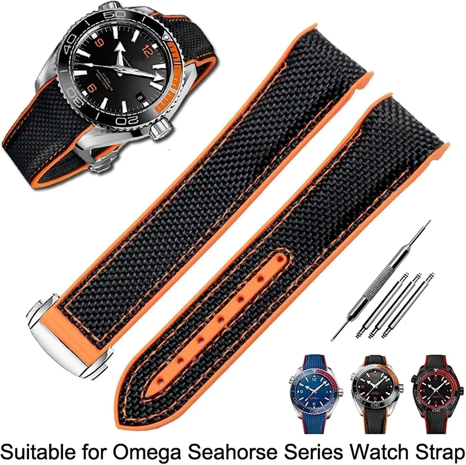 Silicone Nylon Strap Watch band For Omega 300 SEAMASTER 600 PLANET OCEAN Folding Buckle Bracelet Accessories