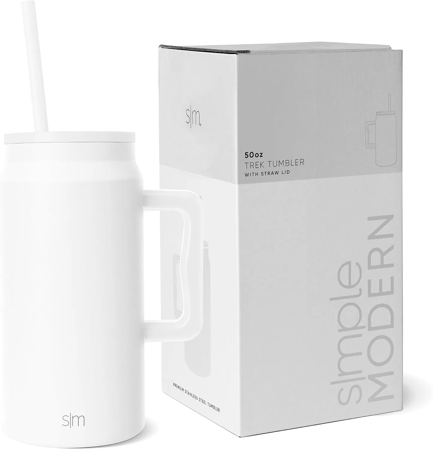 Simple Modern 50 oz Mug Tumbler with Handle and Straw Lid | Reusable Insulated Stainless Steel Large Travel Jug Water Bottle Gifts for Women Men Him Her Trek Collection 50oz Winter White
