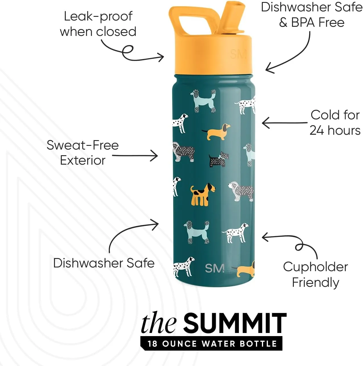 Simple Modern Kids Summit Water Bottle with Straw Lid | 18oz Stainless Steel Cup Insulated Tumbler for Toddlers, School | Dog Days