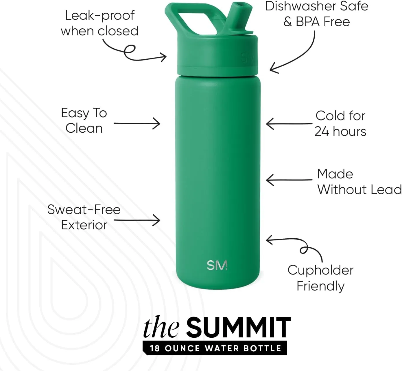 Simple Modern Kids Water Bottle with Straw Lid | Vacuum Insulated Stainless Steel Metal | Reusable Leak Proof BPA-Free Thermos for School | Summit Collection | 18oz, Kelly Green