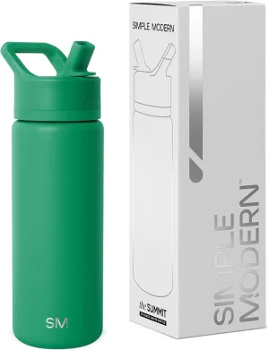 Simple Modern Kids Water Bottle with Straw Lid | Vacuum Insulated Stainless Steel Metal | Reusable Leak Proof BPA-Free Thermos for School | Summit Collection | 18oz, Kelly Green