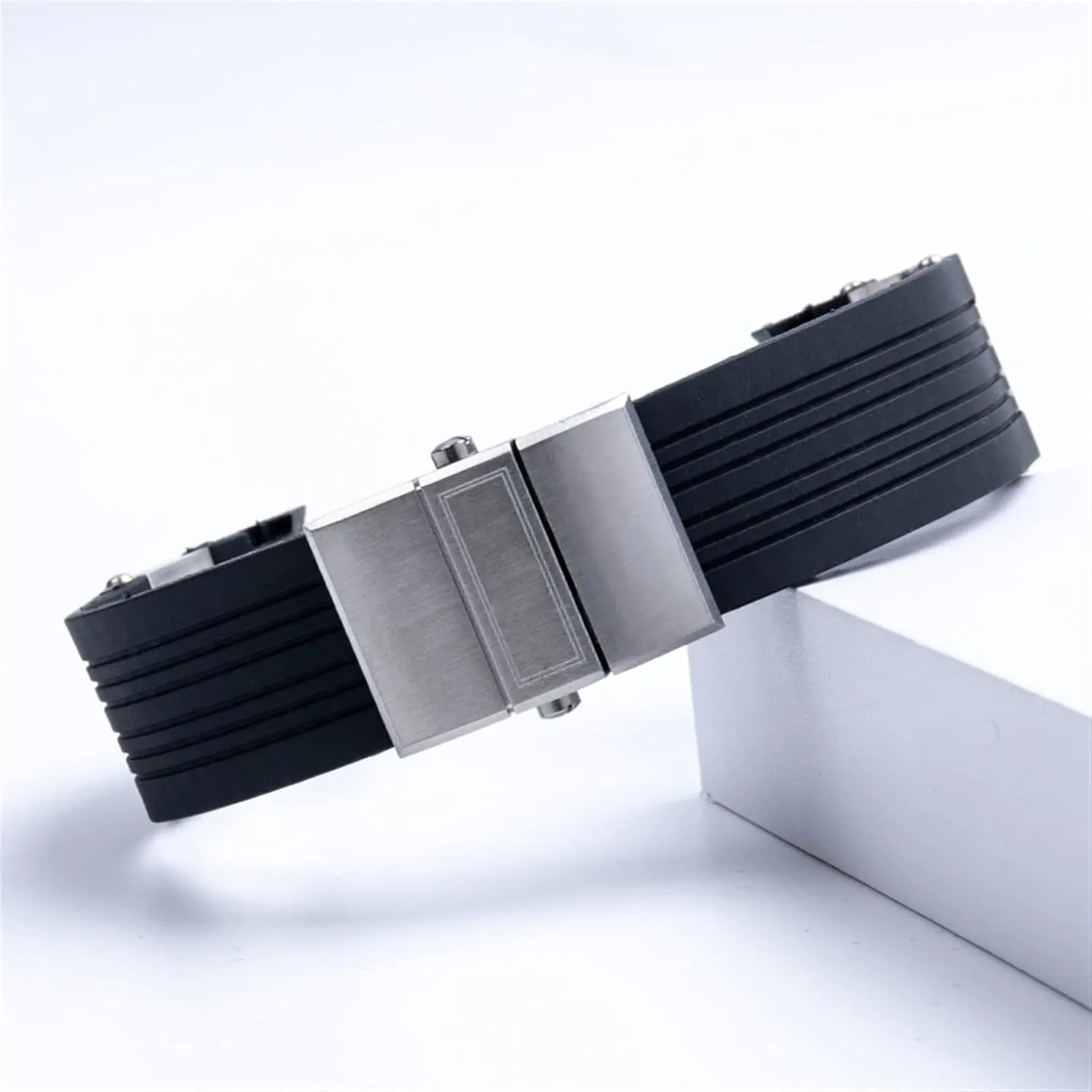 SKM 22x20mm Diver and Marine Waterproof Soft Silicone Rubber Watchband Wrist Watch Band Belt for Ulysse Nardin Strap Folding Buckle (Color : Blue Rose Link, Size : 22MM)
