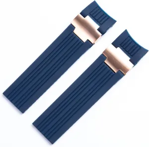 SKM 22x20mm Diver and Marine Waterproof Soft Silicone Rubber Watchband Wrist Watch Band Belt for Ulysse Nardin Strap Folding Buckle (Color : Blue Rose Link, Size : 22MM)