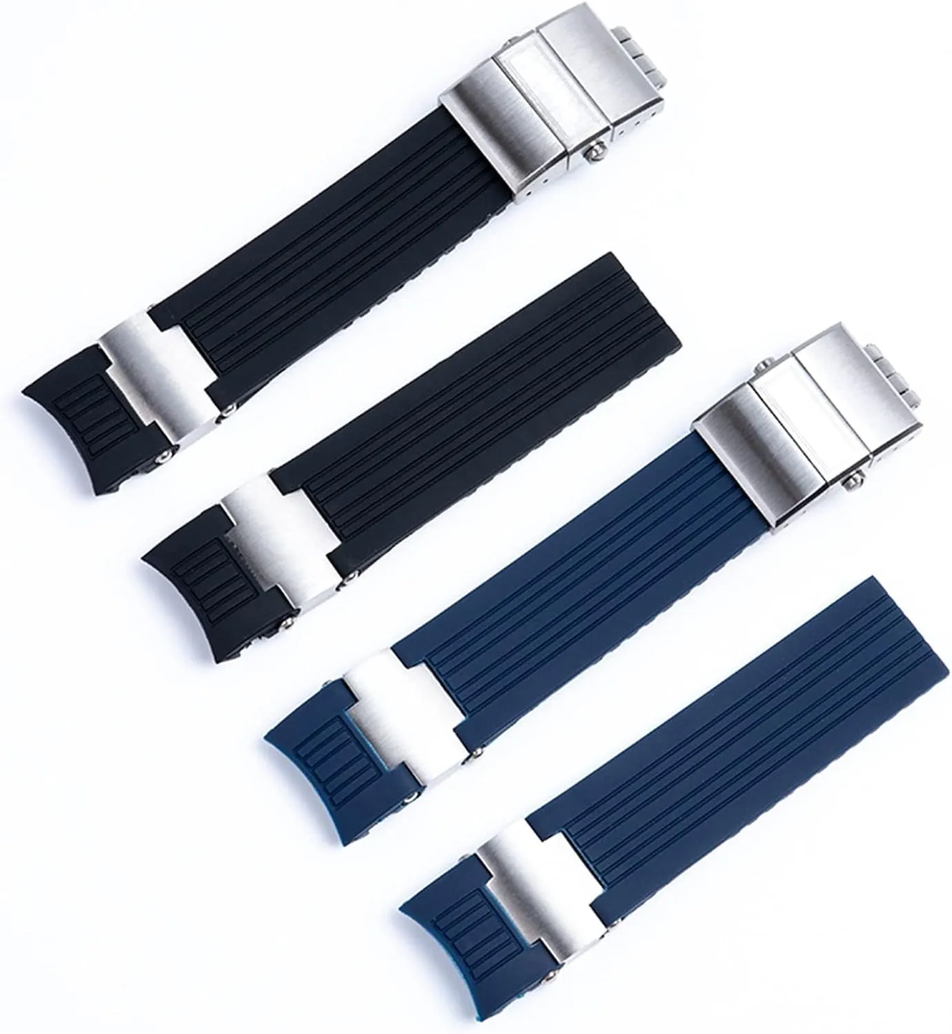 SKM 22x20mm Diver and Marine Waterproof Soft Silicone Rubber Watchband Wrist Watch Band Belt for Ulysse Nardin Strap Folding Buckle (Color : Blue Rose Link, Size : 22MM)