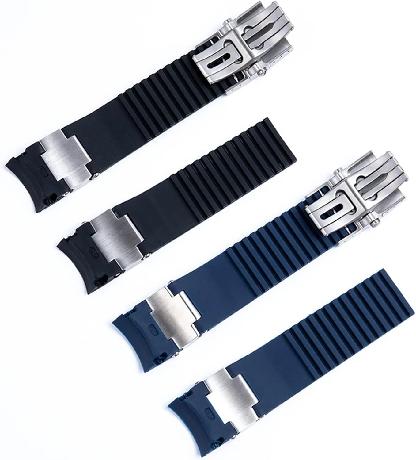 SKM 22x20mm Diver and Marine Waterproof Soft Silicone Rubber Watchband Wrist Watch Band Belt for Ulysse Nardin Strap Folding Buckle (Color : Blue Rose Link, Size : 22MM)