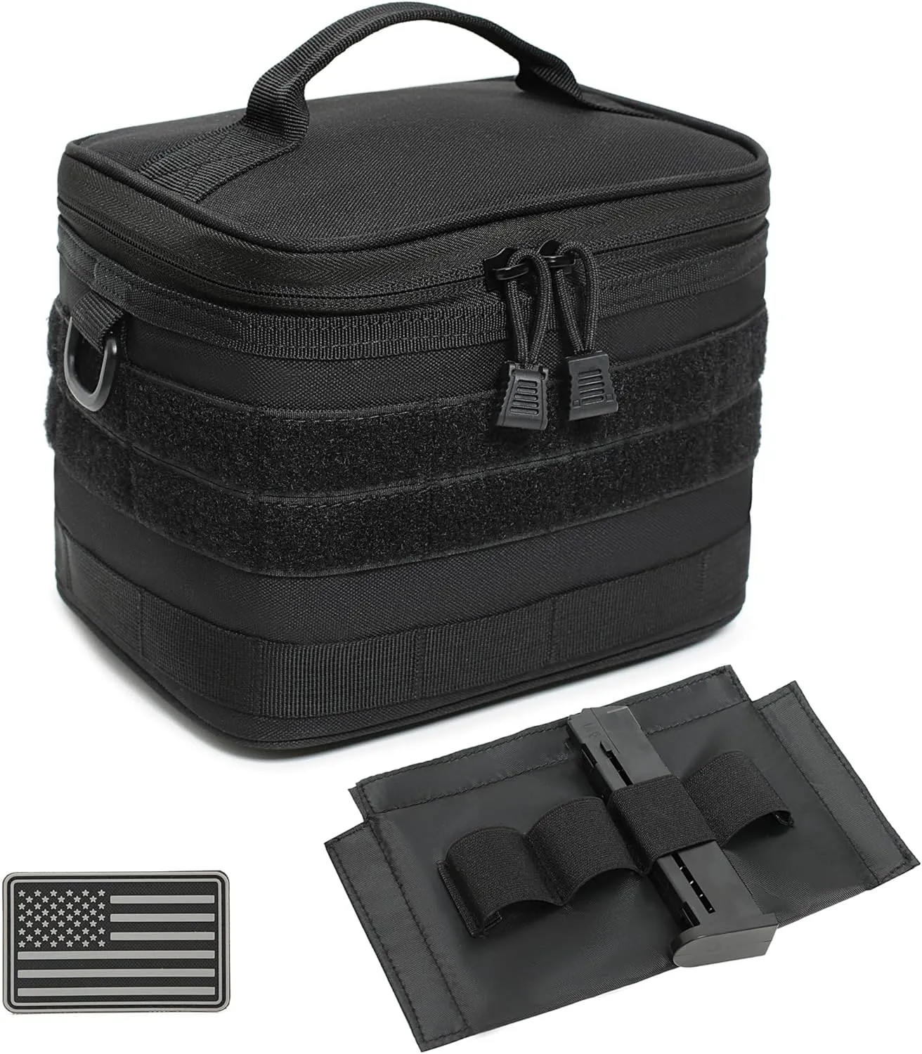 Small Tactical Camping Storage Bag with US Flag Patch - Ammo Bag with Detachable Inner Mag Slots Panel,Small Tactical Molle Admin Pouch Bag,Utility Laser Cut EDC Tool Pouch Bags