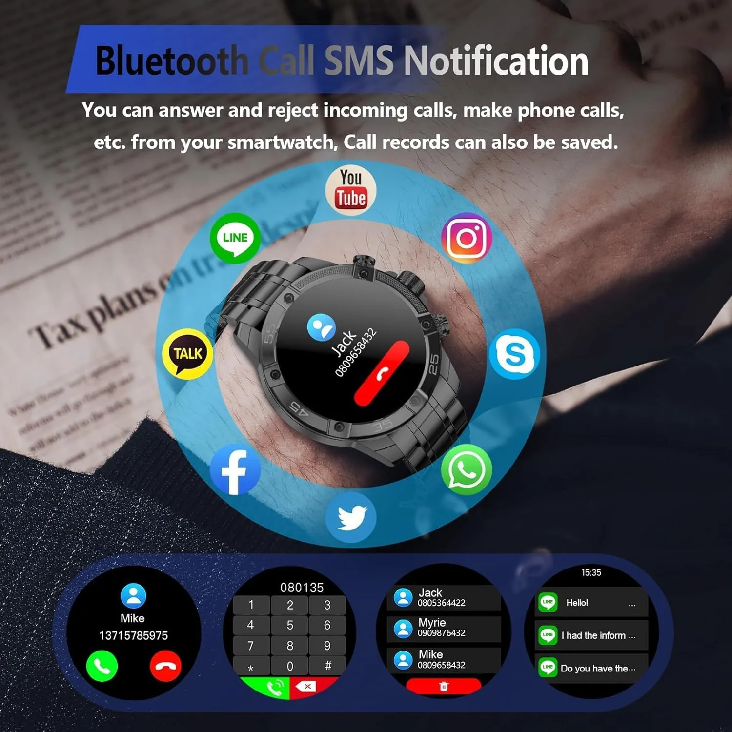 Smart Watches(Answer/Make Call), 1.53" Luxury Business Smartwatch for Men IP67 Waterproof, 100  Sport Modes, Fitness Activity Tracker, Heart Rate Sleep Monitor, Pedometer (Black)