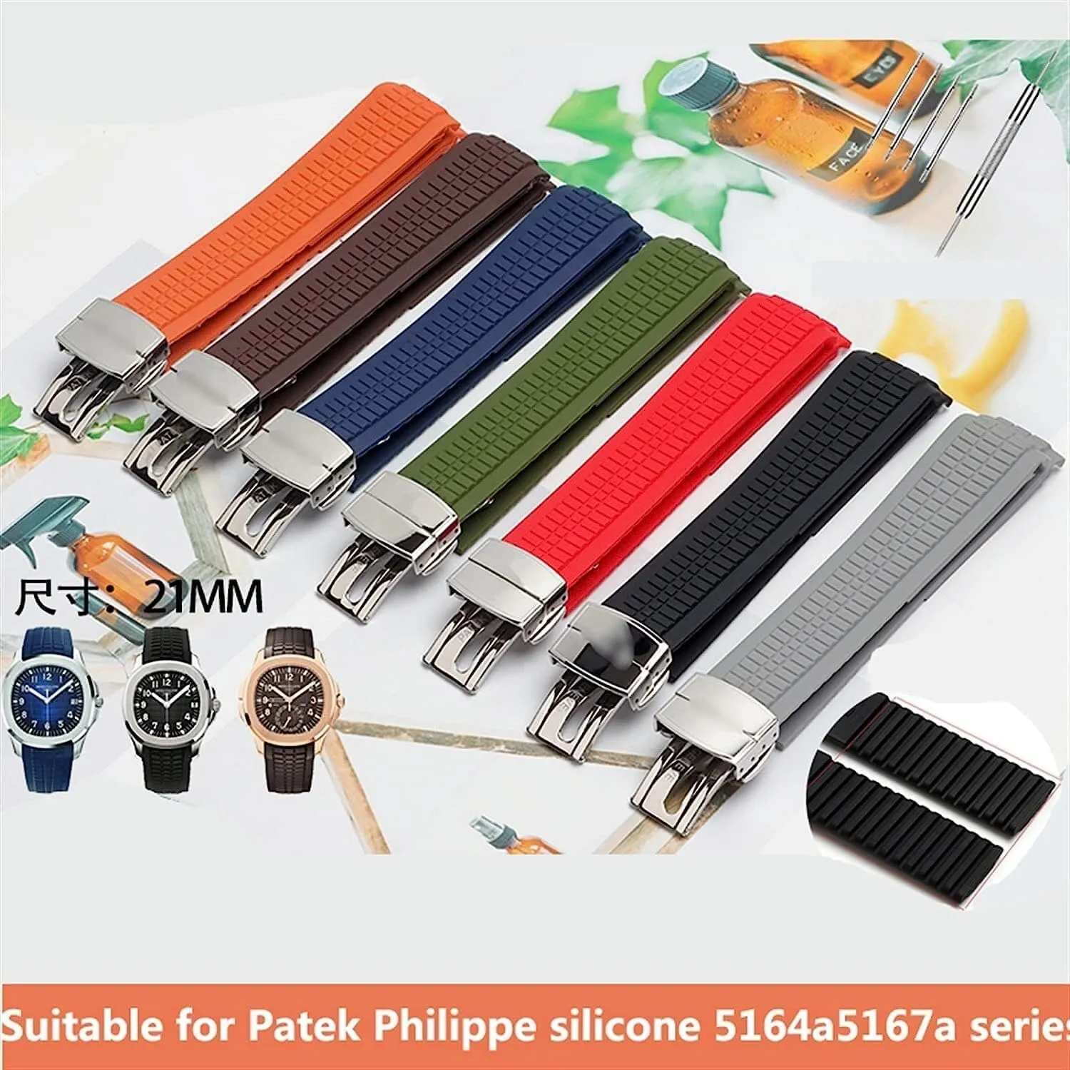 Soft Rubber Watch Band Aquanaut Fits For Patek Philippe Folding Buckle Watch Strap Silicone 5164A 5167A 5168A