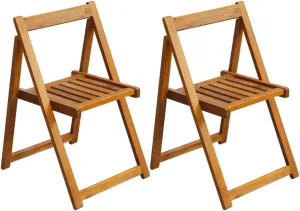 Solid Acacia Wood Folding Patio Chairs 2-Pack, Sturdy Outdoor Furniture for Poolside Camping Beach Dining, Weatherproof Wooden Lounge Chairs with Natural Oil Finish