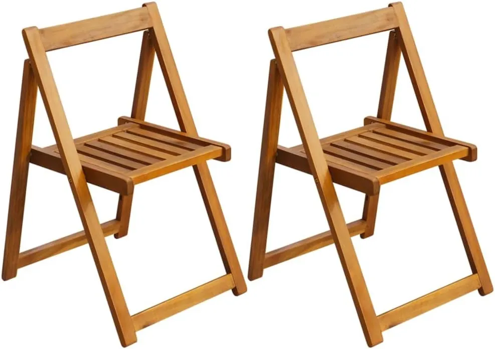 Solid Acacia Wood Folding Patio Chairs 2-Pack, Sturdy Outdoor Furniture for Poolside Camping Beach Dining, Weatherproof Wooden Lounge Chairs with Natural Oil Finish
