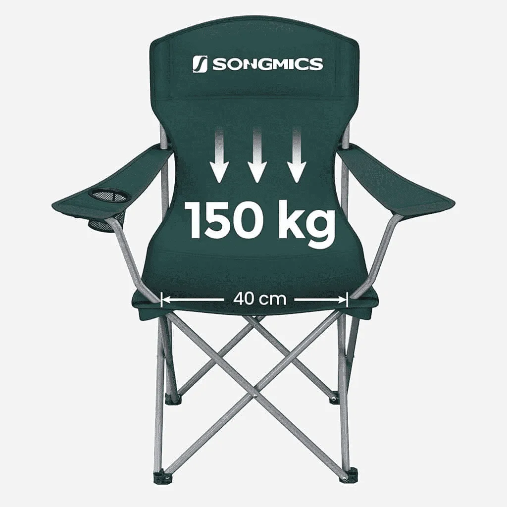 SONGMICS Set of 2 Dark Green Folding Camping Chairs with Carry Bag