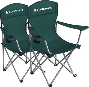 SONGMICS Set of 2 Dark Green Folding Camping Chairs with Carry Bag