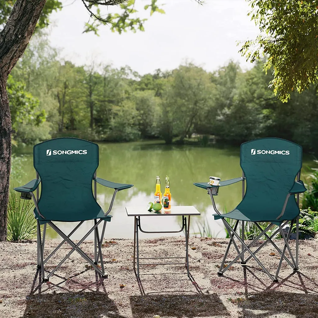 SONGMICS Set of 2 Dark Green Folding Camping Chairs with Carry Bag