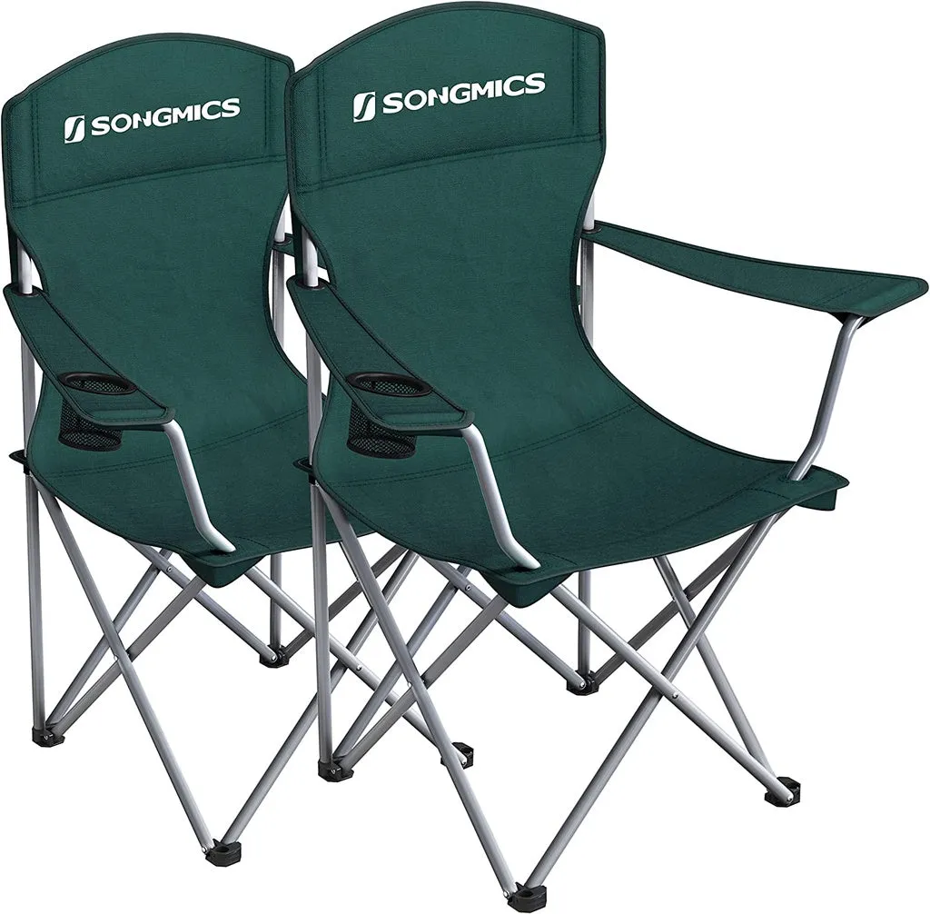 SONGMICS Set of 2 Dark Green Folding Camping Chairs with Carry Bag