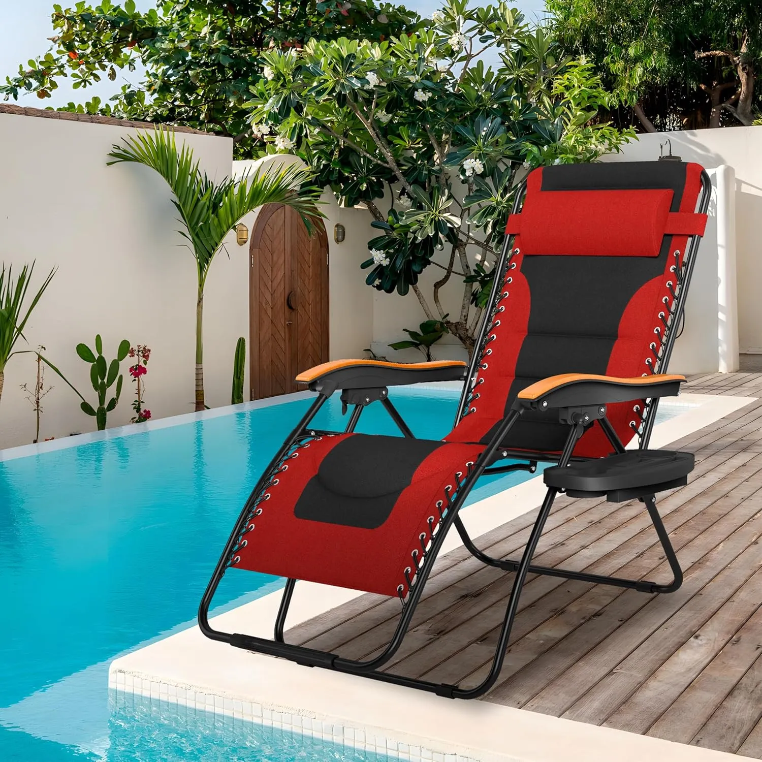 Sophia & William Oversized XL Zero Gravity Recliner Chair Set of 2 Padded Adjustable Folding Reclining Lounge Chair with Wide Armrest and Cup Holder, Support 400 LBS, Red