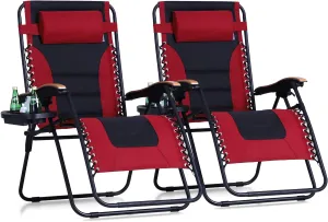 Sophia & William Oversized XL Zero Gravity Recliner Chair Set of 2 Padded Adjustable Folding Reclining Lounge Chair with Wide Armrest and Cup Holder, Support 400 LBS, Red