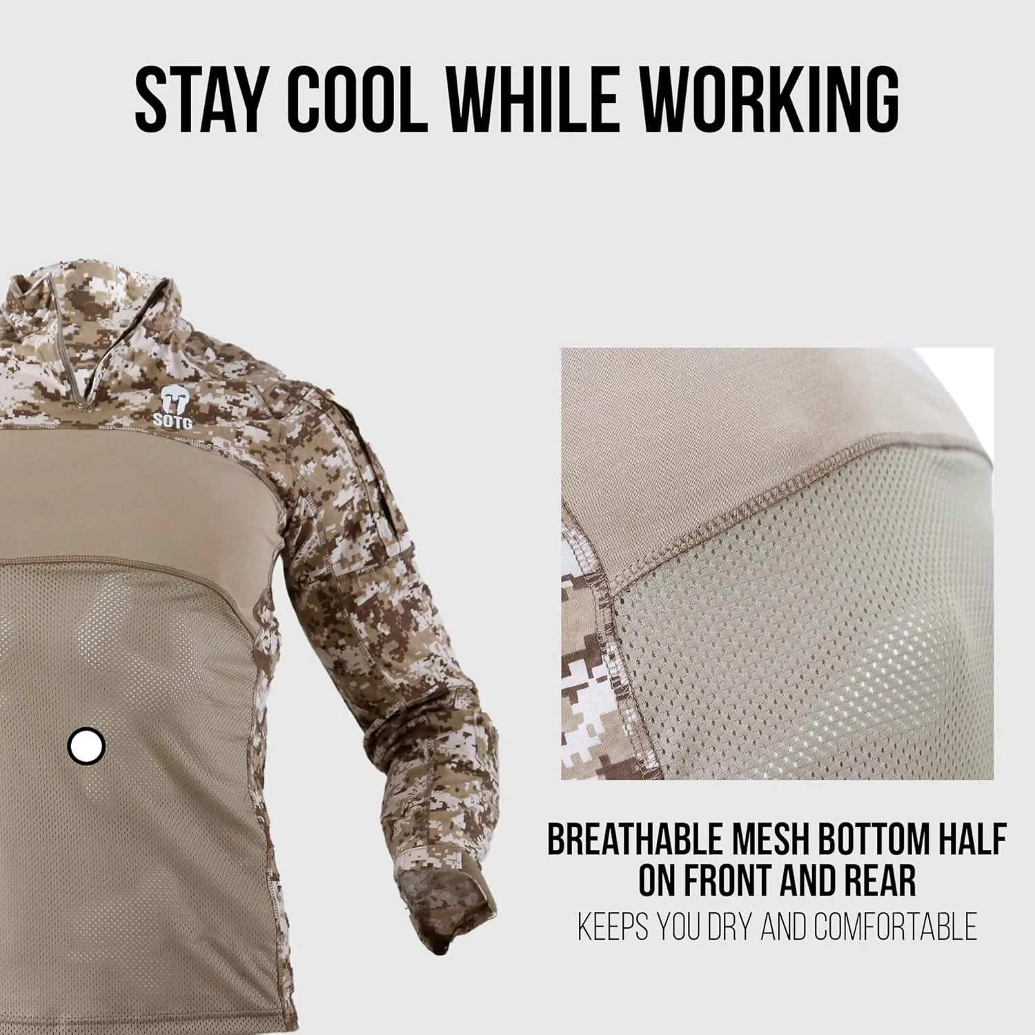 Spec Ops Tool Gear Foxtrot Men's Work T-Shirt with Breathable Mesh & Padded Shoulders for Outdoor: Fishing, Hiking, Airsoft;