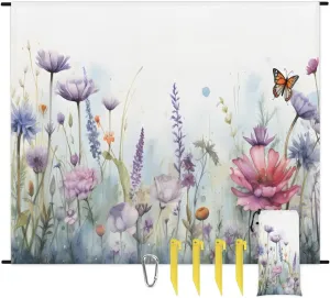 Spring Summer Beach Blanket, Sandproof Beach Mat, 68 x 59 Waterproof Quick Drying Sand Free Mat with 4 x Ground Spikes for Outdoor Travel Camping Hiking, Wildflowers Bloom Flowers