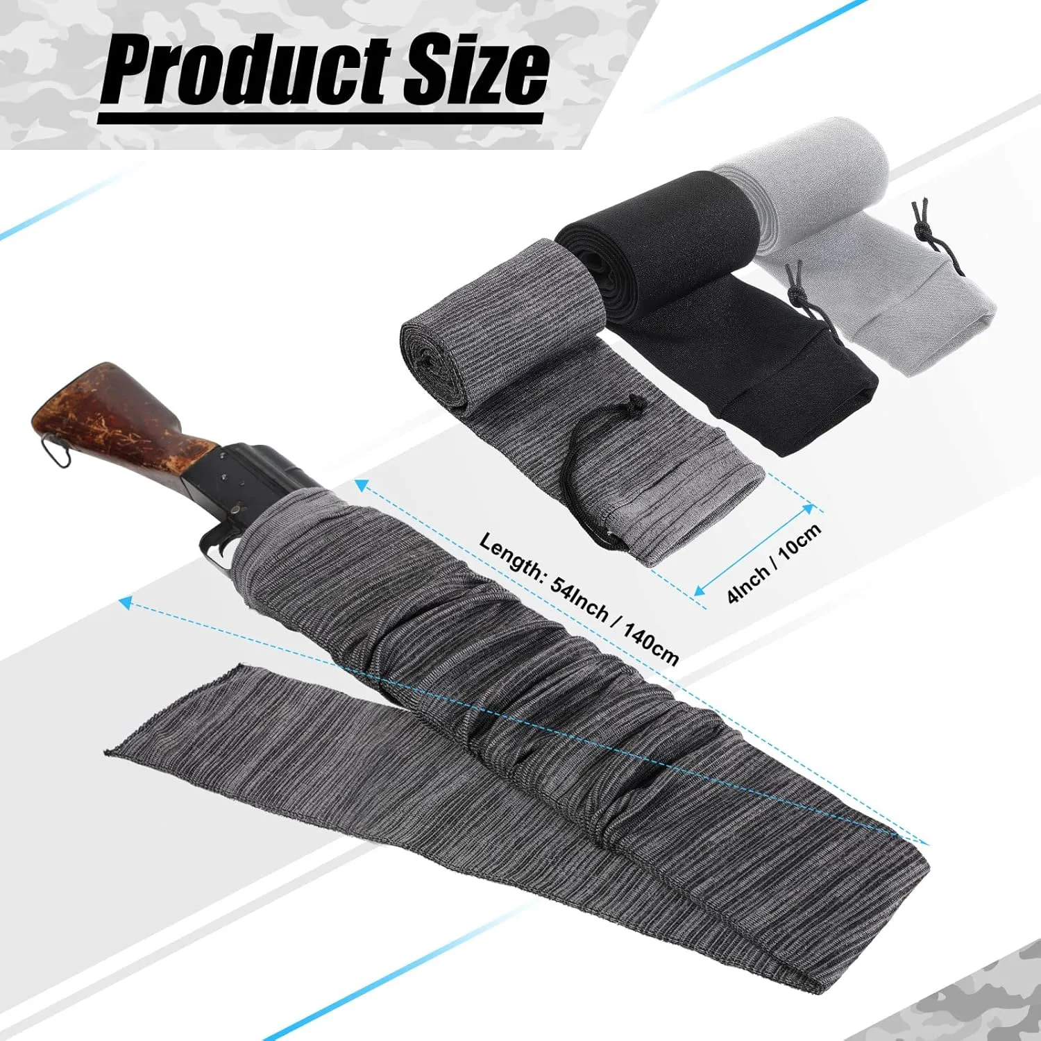 Sratte 12 Pcs 54 Inch Gun Socks Silicone Anti Rust Thick Gun Sleeve Waterproof with Drawstring Closure Bulk Pack for Tactical Hunting