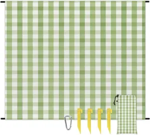 St. Patrick's Day Beach Blanket, Sandproof Beach Mat, 68 x 59 Waterproof Quick Drying Sand Free Mat with 4 x Ground Spikes for Outdoor Travel Camping Hiking, Green Plaid
