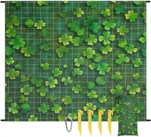 St. Patrick's Day Beach Blanket, Sandproof Beach Mat, Adults Waterproof Quick Drying Sand Free Mat with 4 x Ground Spikes for Outdoor Travel Camping Hiking, Clover Shamrock Buffalo Check