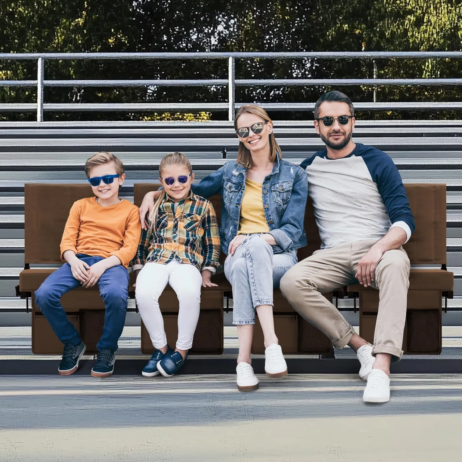 Stadium Seat for Bleachers with Back Support and Cushion, Bleacher Seats with Shoulder Strap and Cup Holder, Padded Portable Folding Comfort Stadium Chair, for Sports Events, Brown (1pcs)