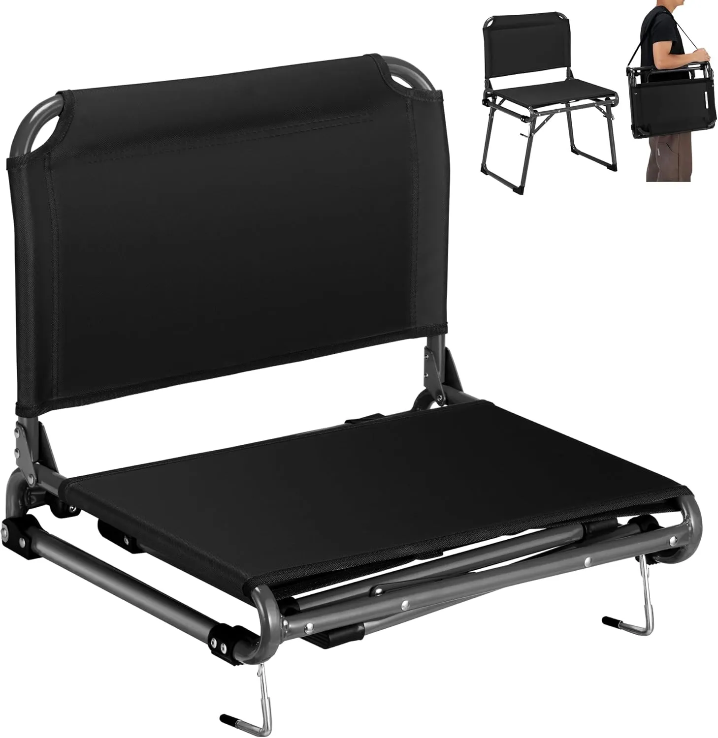 Stadium Seats with Back Support, 2 in 1 Folding Chairs with Shoulder Strap,Portable Bleacher Seats with Non-Slip Foot,Wide Stadium Chairs for Sports Events Outdoor Camping
