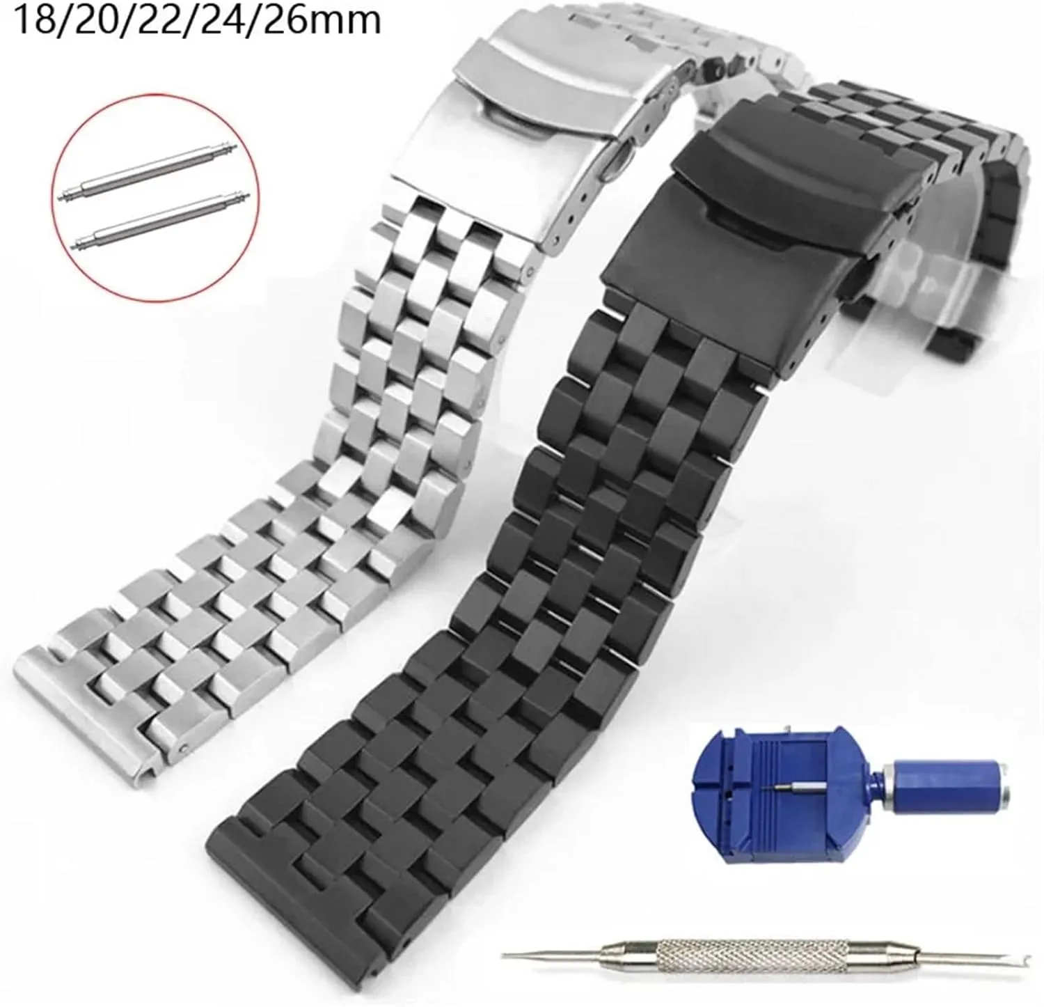Stainless Steel Watch Band 18mm 20mm 22mm 24mm 26mm Stainless Steel Watch Band Silver Black Metal Watch Strap Women Men Wrist Bracelet