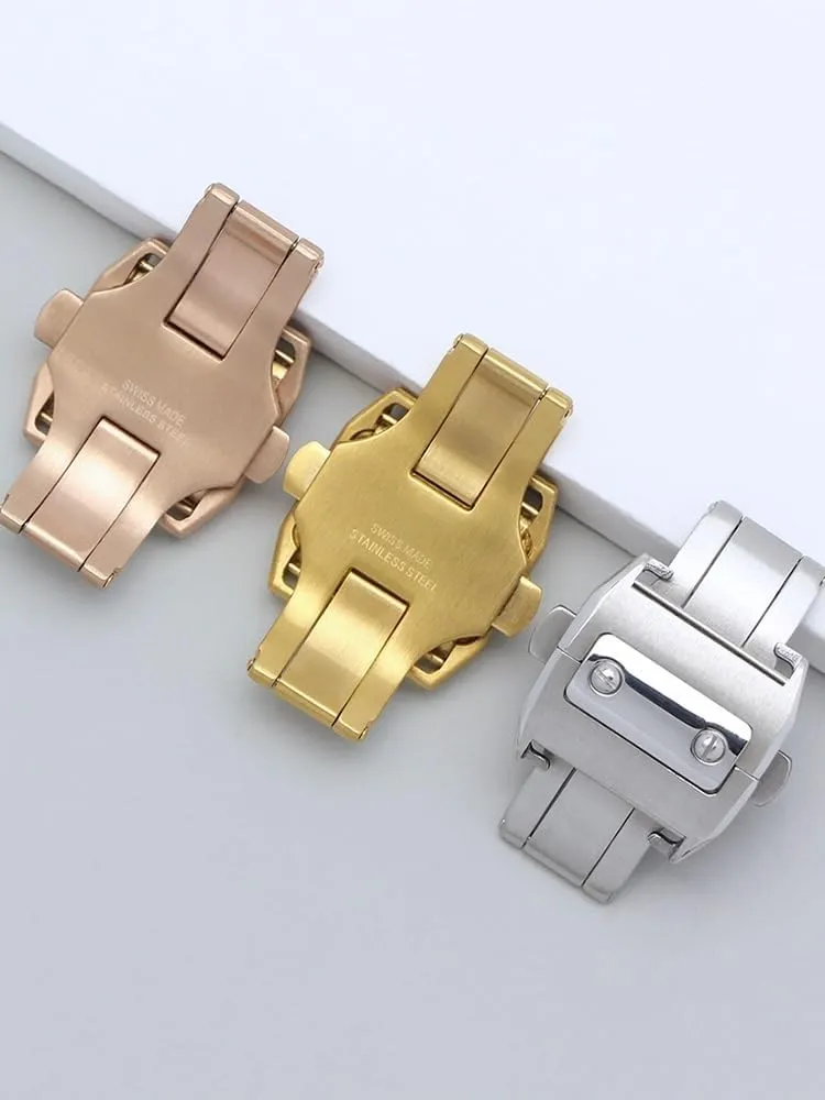 Stainless Steel watch Folding buckle For Cartier Santos Double-press Butterfly clasp