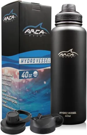 Stainless Steel Water Bottle With 2 Lids (Straw & Sport) - Sport Bottles for Men, Women & Kids - Double Walled, Insulated Thermos (Black, 40 oz)