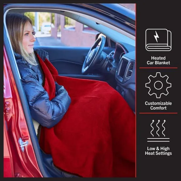 Stalwart Heated Car Blanket - 12V Heated Blanket for Car, Truck, RV or Camping - 59x43” Portable Electric Travel Throw - 2 Heat Levels - Tailgating Essentials (Red)