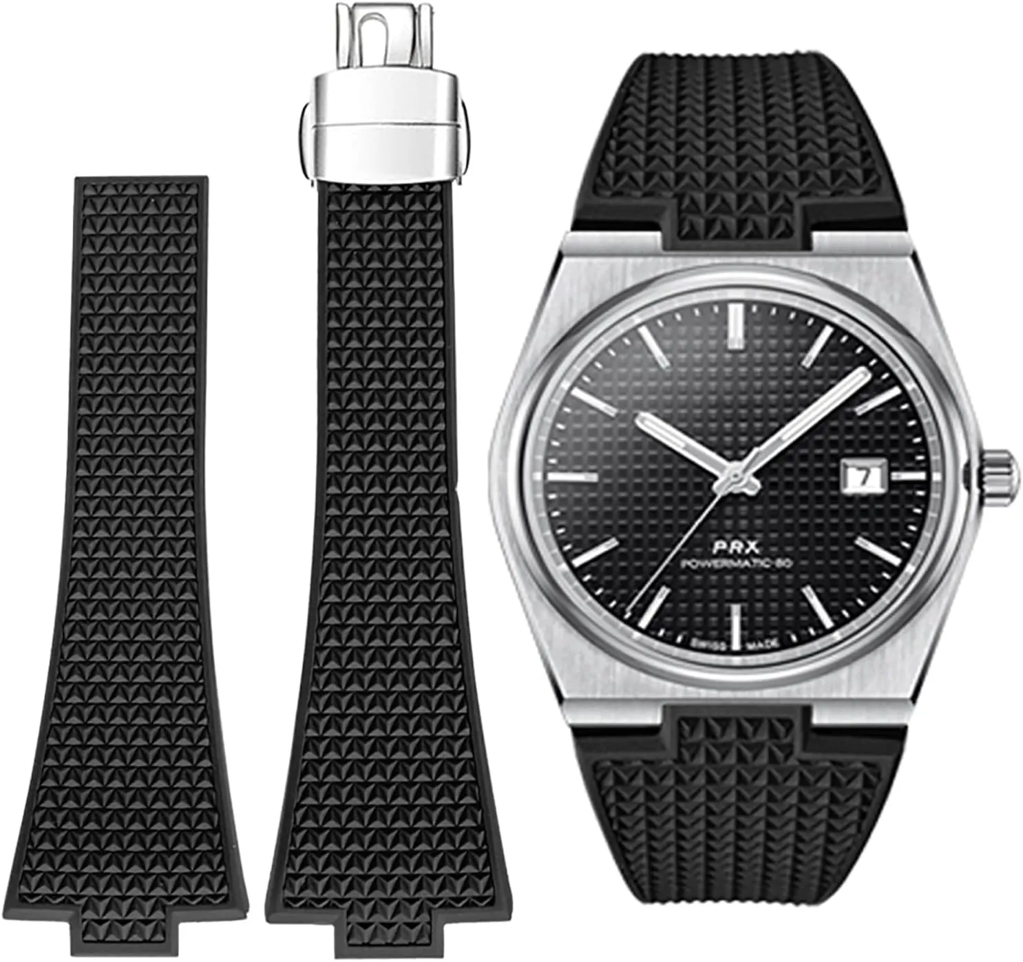 Stanchev Strap for Tissot PRX, Soft Fluororubber Folding Clasp Band, Cut to Size 11/12mm Men Women Replacement Bands for Tissot PRX Series Watch 35mm 40mm