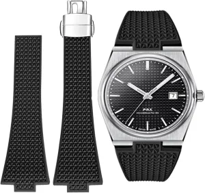 Stanchev Strap for Tissot PRX, Soft Fluororubber Folding Clasp Band, Cut to Size 11/12mm Men Women Replacement Bands for Tissot PRX Series Watch 35mm 40mm