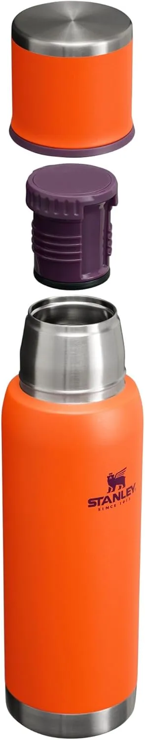 Stanley Adventure-To-Go Vacuum Bottle 1.1 qt | Wide Mouth with Leakproof Cup Lid | Keep Drinks Hot or Cold | Packable for Travel | Insulated Stainless Steel Thermos | BPA-Free | Tigerlily plum