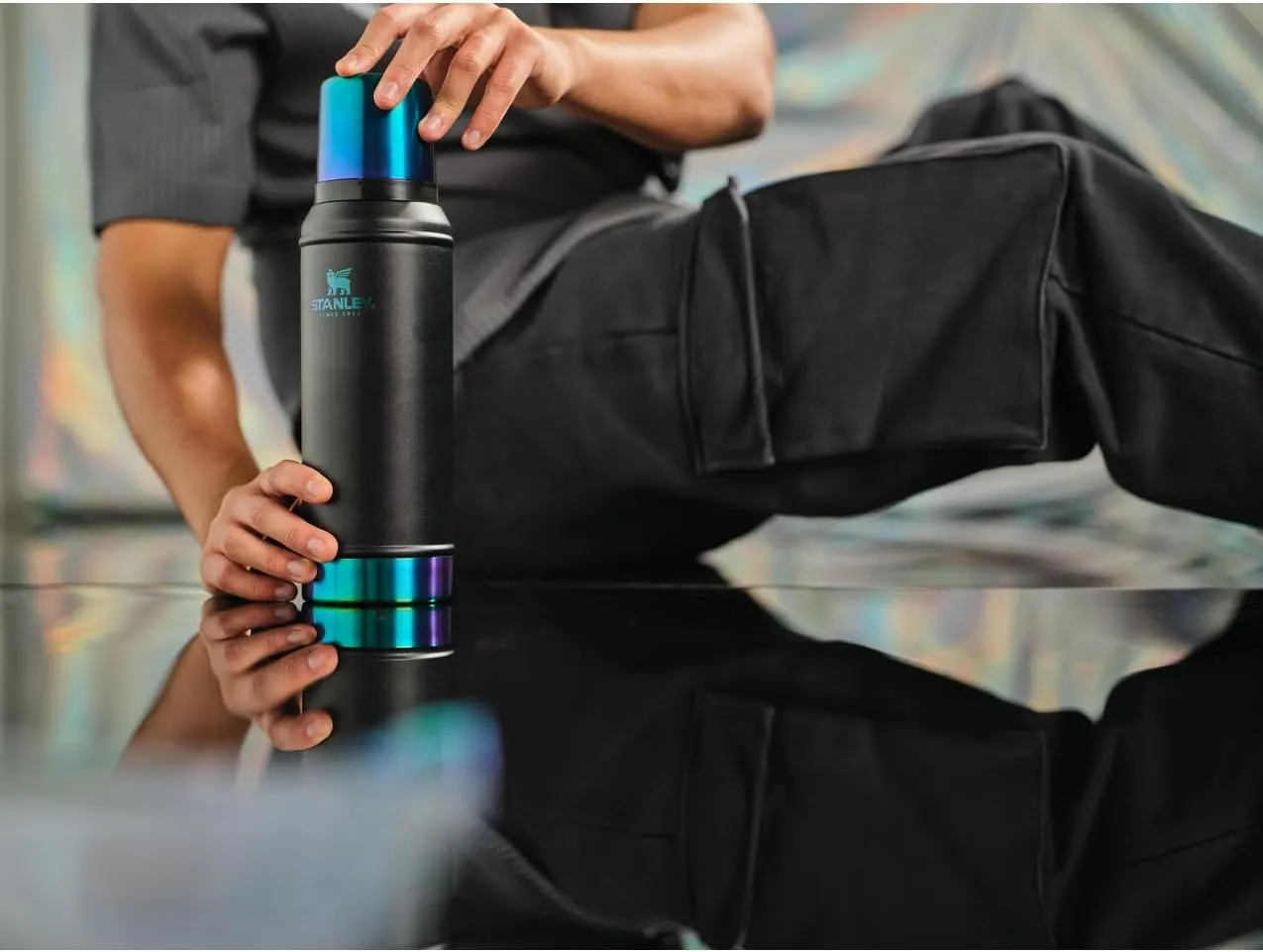 Stanley Classic Legendary Vacuum Bottle 2.0 qt | Wide Mouth with Leakproof Cup Lid | Keep Drinks Hot or Cold | Packable for Travel | Insulated Stainless Steel Thermos | BPA-Free | Black Chroma
