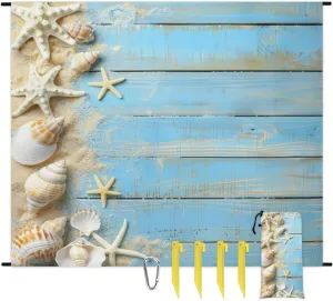 Starfish Seashell Beach Blanket, Sandproof Beach Mat, Adults Waterproof Quick Drying Sand Free Mat with 4 x Ground Spikes for Outdoor Travel Camping Hiking, Ocean Beach